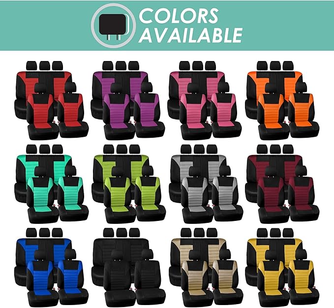 FH Group Automotive Car Seat Covers Full Set Premium 3D Air Mesh Front Seat Covers, Airbag Compatible & Split Bench Cover Universal Fit Interior Accessories for Cars Trucks and SUVs - Red