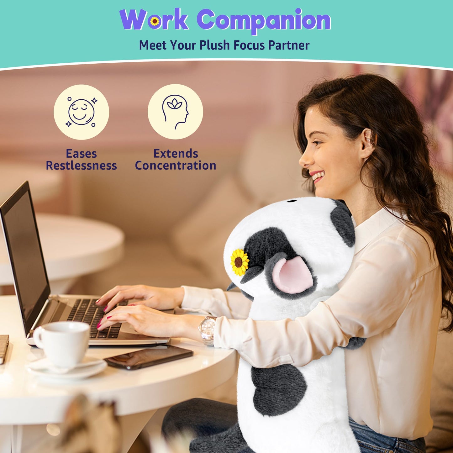 Onsoyours Original Weighted Sunflower Cow Stuffed Animals, 4.0 lbs Weighted Plush for Stress Relief - 20" Large Soft Cow Pillow Gifts for Kids & Adults
