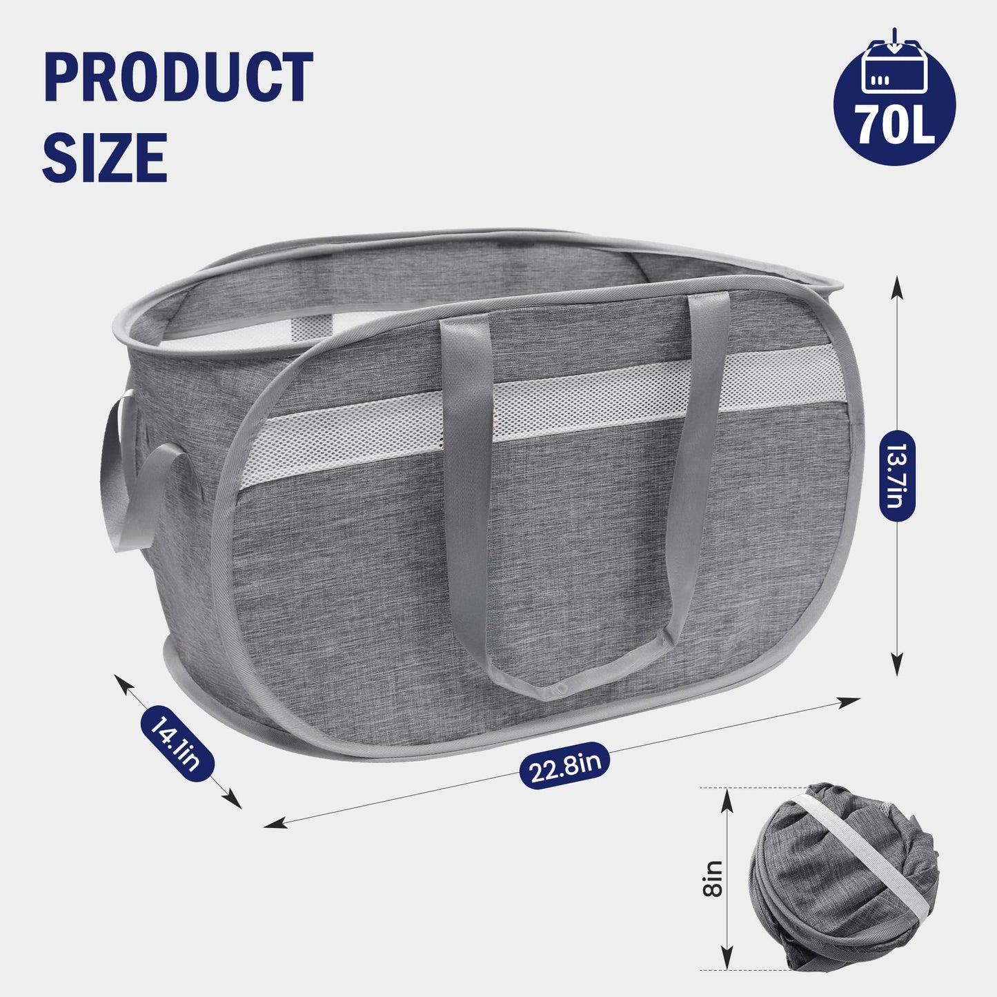 Collapsible Laundry Baskets, Foldable Tear Proof Pop Up Hamper with Reinforced Carry Handles, Durable Laundry Hamper for Home, Laundry, Bathroom, Dorm or Travel (Grey)