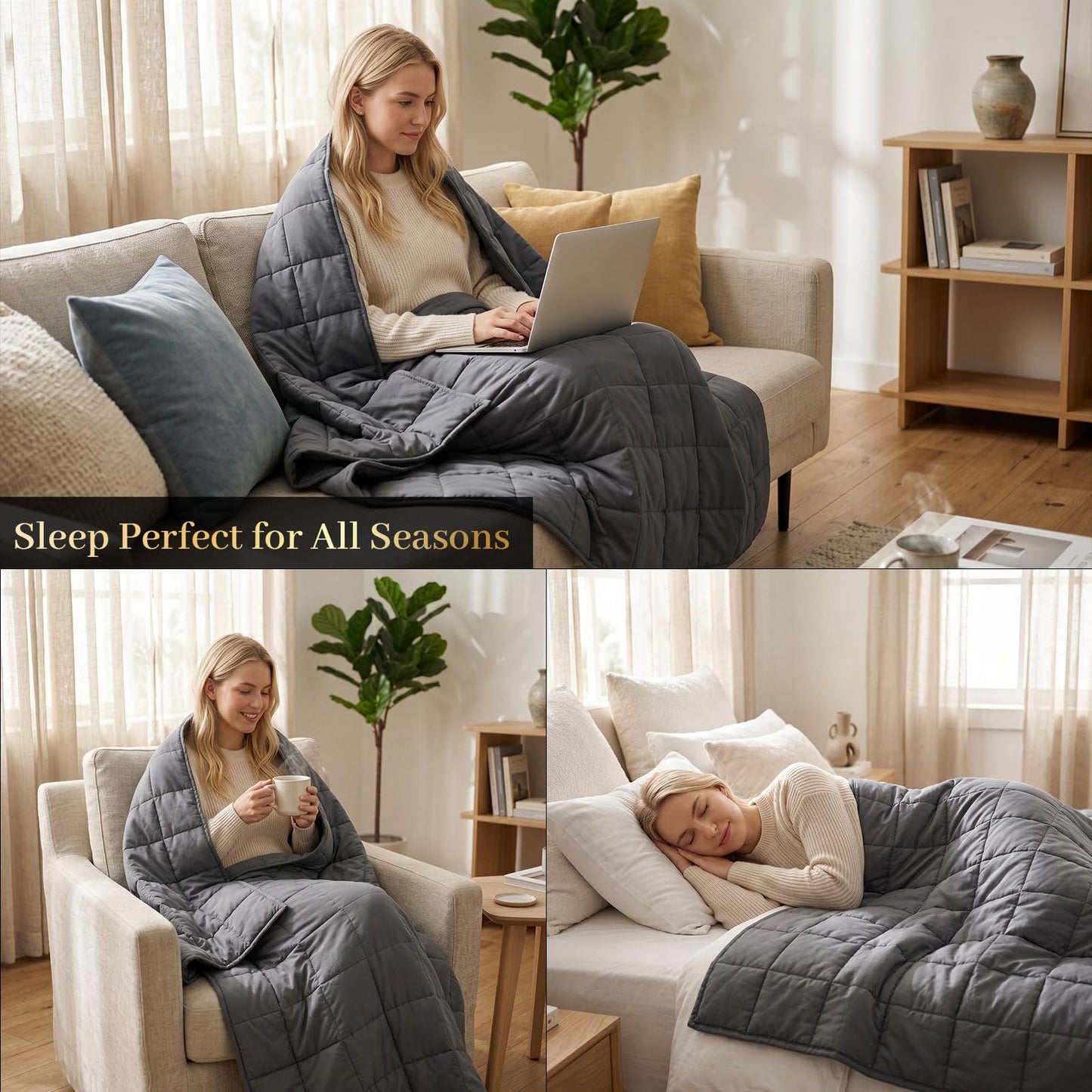 Weighted Blanket 15-pounds 48 x 72 - Adults Cooling Heavy Twin Size Blankets for All-Seasons Sleeping, Soft & Breathable with Premium Glass Beads, Machine Washable