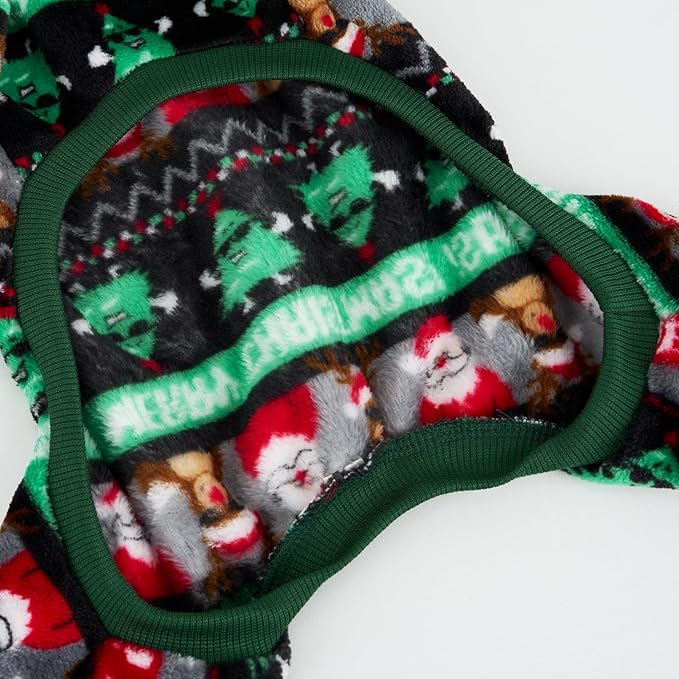 XPUDAC Christmas Dog Pajamas Fleece Dog Sweater Holiday Pet Outfit for Small Medium Dogs Girl Boy Puppy Clothes Onesie, M