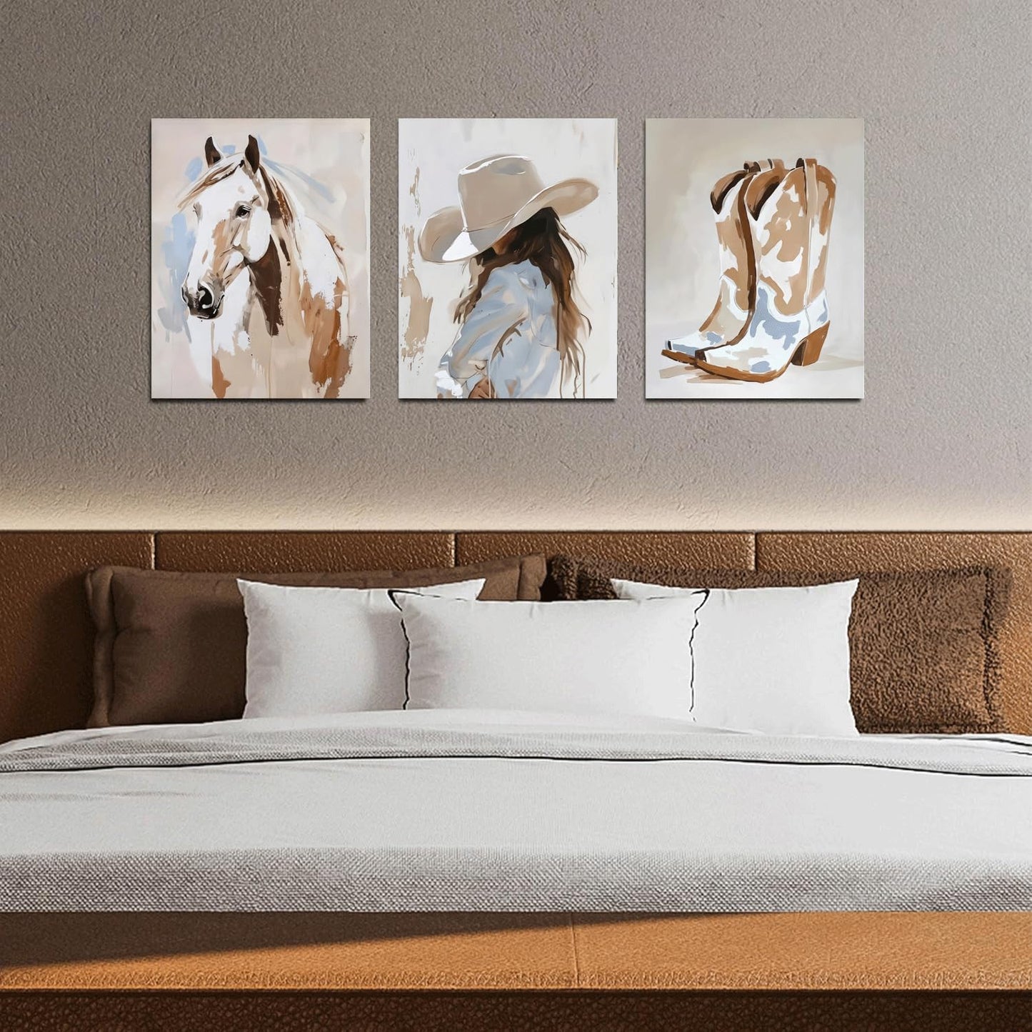 3Pcs Cowgirl Wall Art horse pictures wall decor cowboy boot Wall Decor Pictures western girls bedroom Canvas Posters Printsfor Room Bedroom Dorm Home Decoration 12x16in Unframed