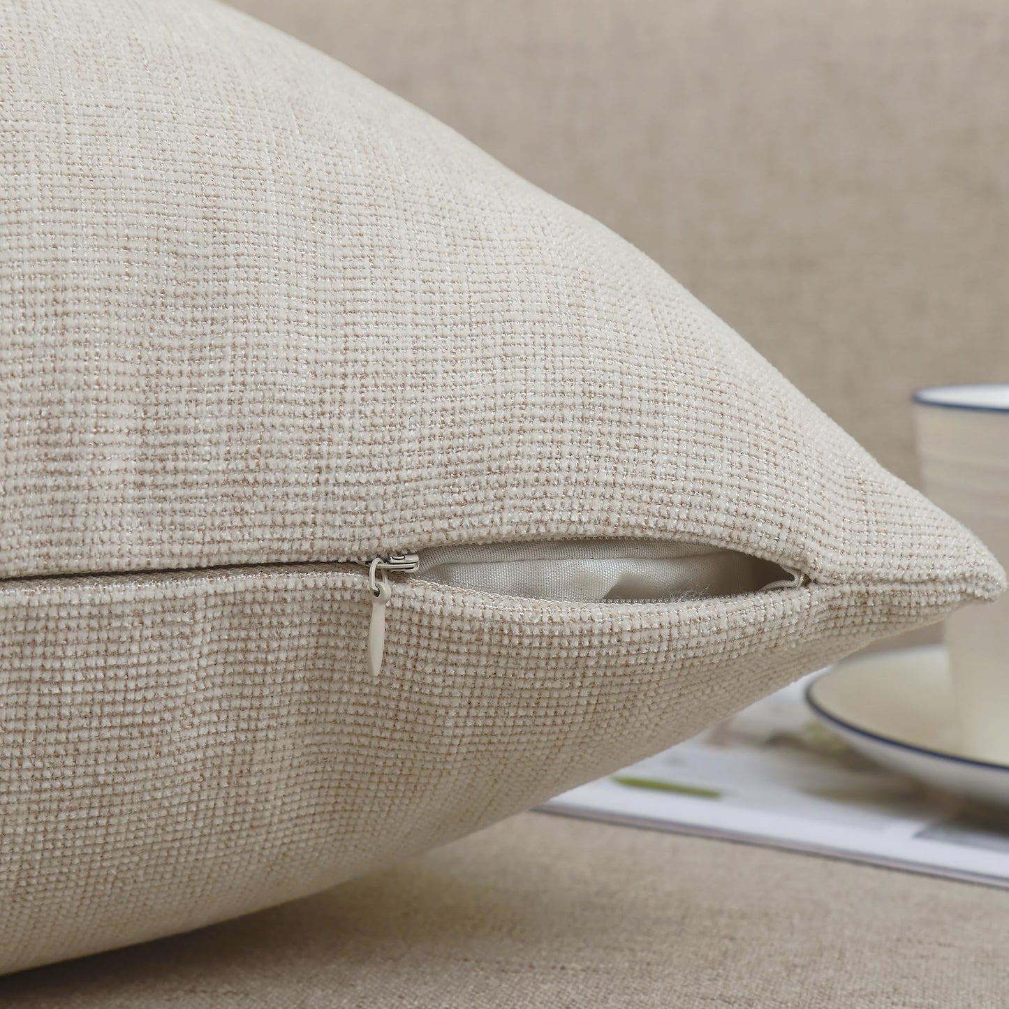 Jepeak 24x24 Inch Decorative Chenille Throw Pillow Covers, Pack of 2 Cozy Concise Pillow Cases Soft Farmhouse Modern Square Cushion Covers for Sofa Couch Bed Living Room Home Decor, Beige