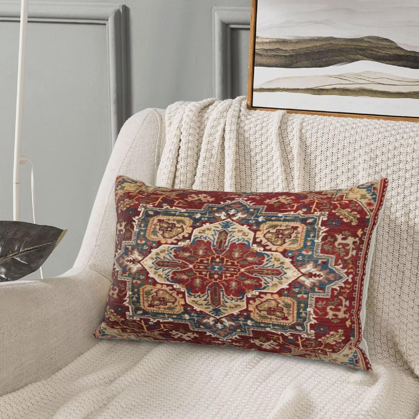 Boho Pillow Covers 12 x 20 Inch Pack of 2, Burgundy Red Bohemian Rug Carpet Pattern Decorative Throw Pillow Cases Outdoor Linen Farmhouse Cushion Cover for Bedroom Home Sofa Decor