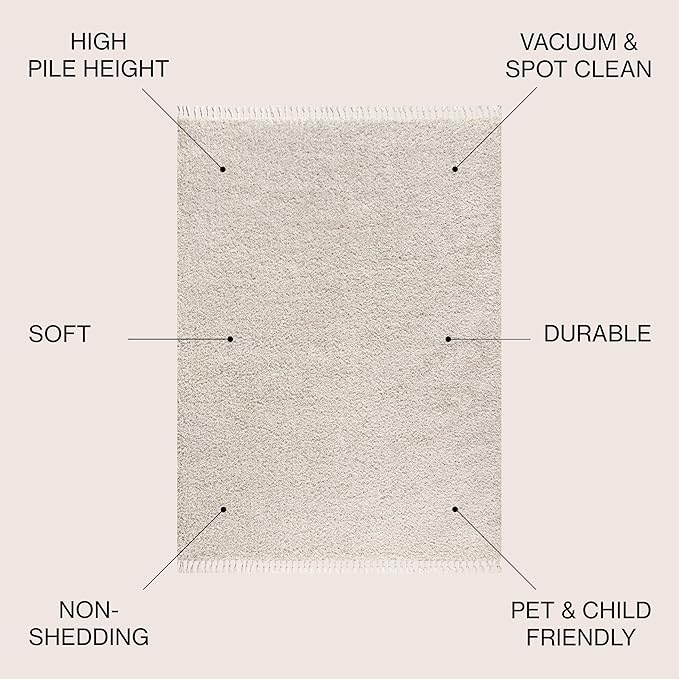JONATHAN Y Mercer Shag Plush Tassel Cream Indoor Area Rug, 4x6, Contemporary, Modern, Easy-Cleaning for Living Room, Bedroom, Kitchen, Pet Friendly, Non-Shedding (MCR100D-4)