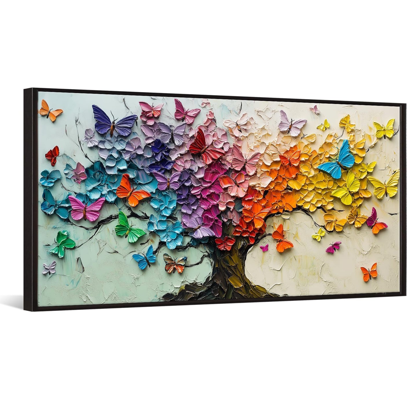 iKNOW FOTO Colorful Butterfly Tree Canvas Print with Black Floater Frame Rainbow Abstract Wall Art for Living Room Bedroom Office Ready to Hang 20x40''