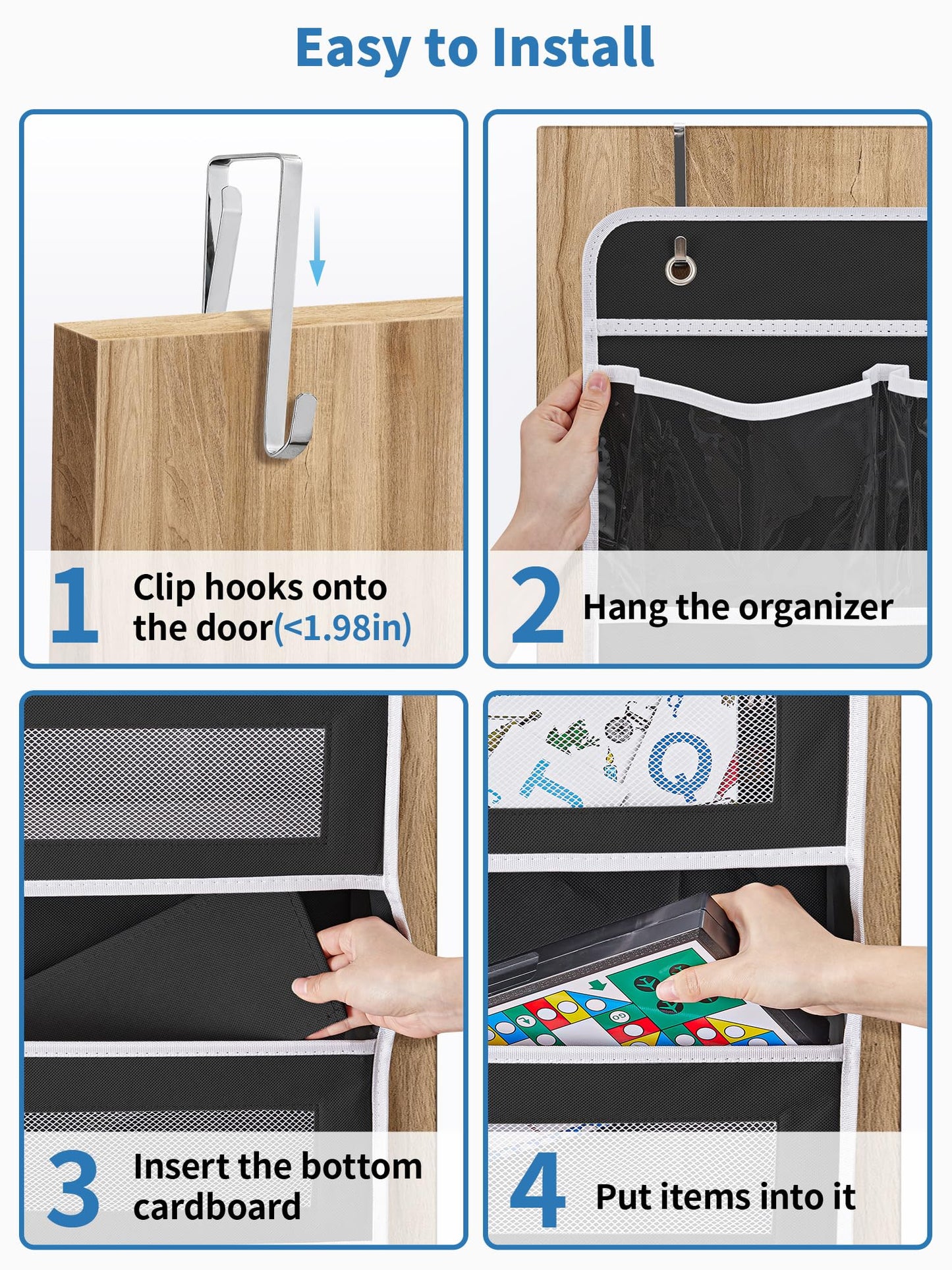 JARLINK 2 Pack 5-Shelf Over Door Organizer, Upgrade Hanging Storage with Clear Window, 50 lbs Load Storage Organizer for Bedroom, Bathroom, Nursery, Baby Kids Toys, Diapers, Pantry, Black
