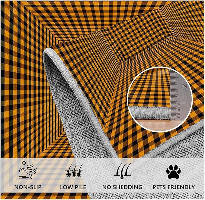 3D Rugs Optical Illusion - Plaid Rug 4x5, Geometric Stripes Soft Neutral Indoor Floor Mats Carpet, Non-Slip Stain Resistant Modern Orange Rug for Bedroom, Living Room Rugs