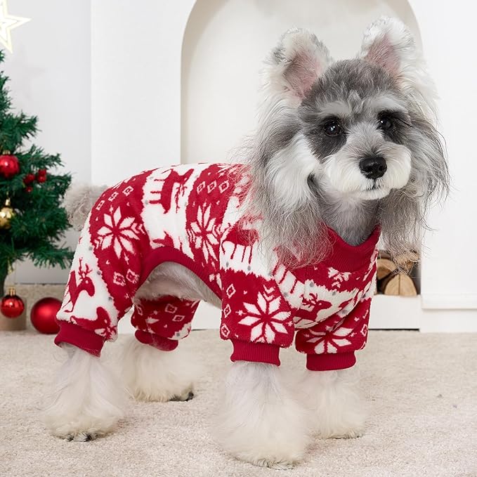 XPUDAC Christmas Dog Sweater Fleece Dog Pajamas for Small Medium Dogs Girl Boy Winter Puppy Clothes Holiday Puppy Onesie Cat Pjs Jammies, 2XL