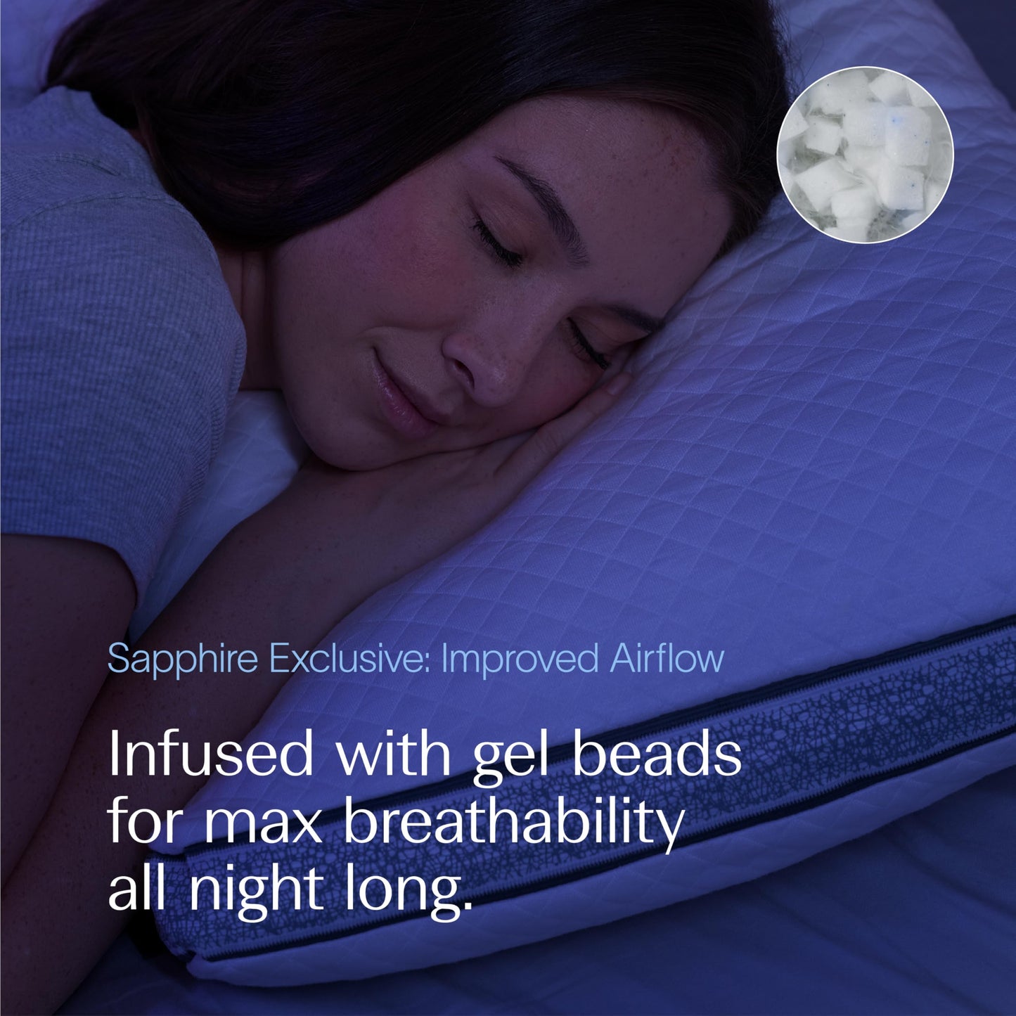 DreamyBlue Gusseted SAPPHIRE Pillow • Adjustable Loft, Luxury Cover, Shredded Memory Foam Fill w/Airflow Beads •Ideal For Wide Shoulders •Neutral Alignment for All • CertiPUR-US Certified Foam (Queen)