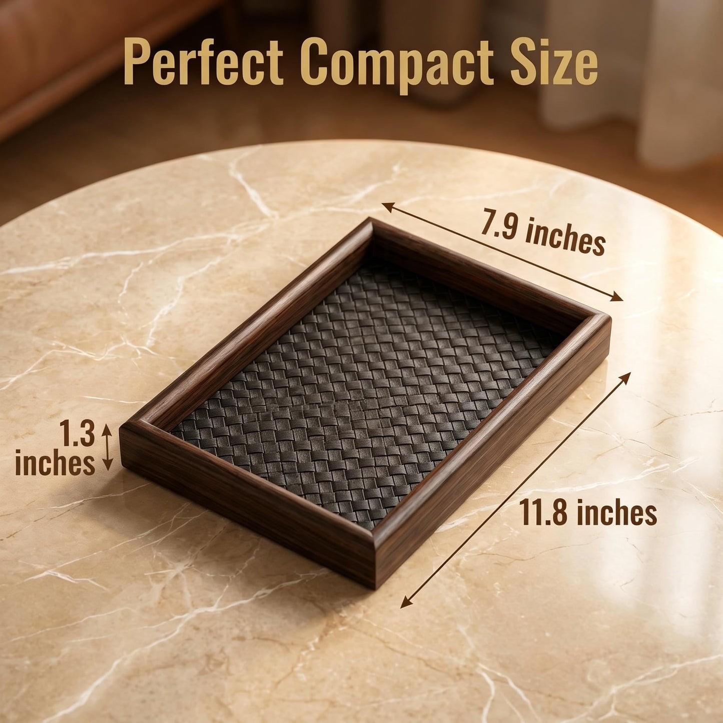 Zosenley Wooden Valet Tray with Leather Base - United Organizer for Phone, Keys, Sunglasses, Jewelry, Perfume & Cosmetics, Nightstand、 Entryway、 Dresser、 Desk Storage Tray (Black)