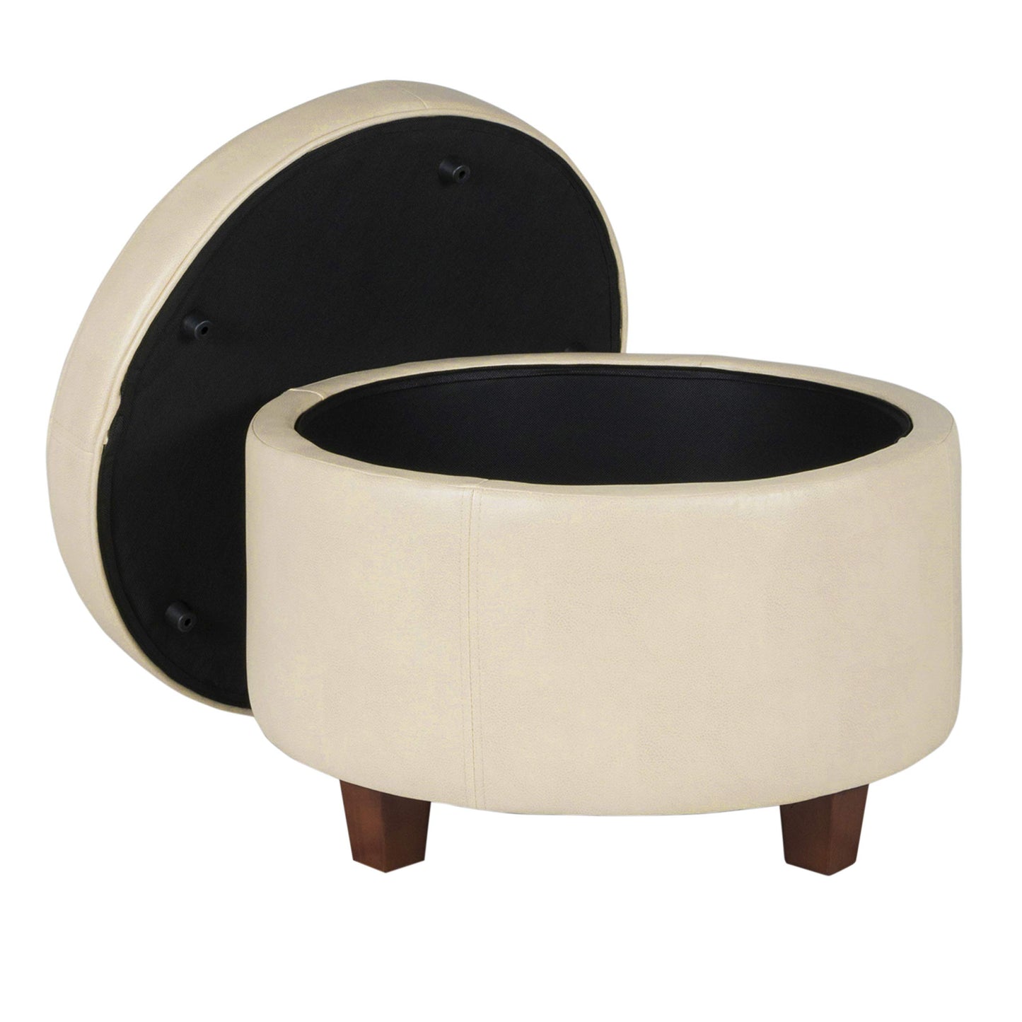 HomePop 24" Large Leatherette Round Storage Ottoman - Cream Faux Leather