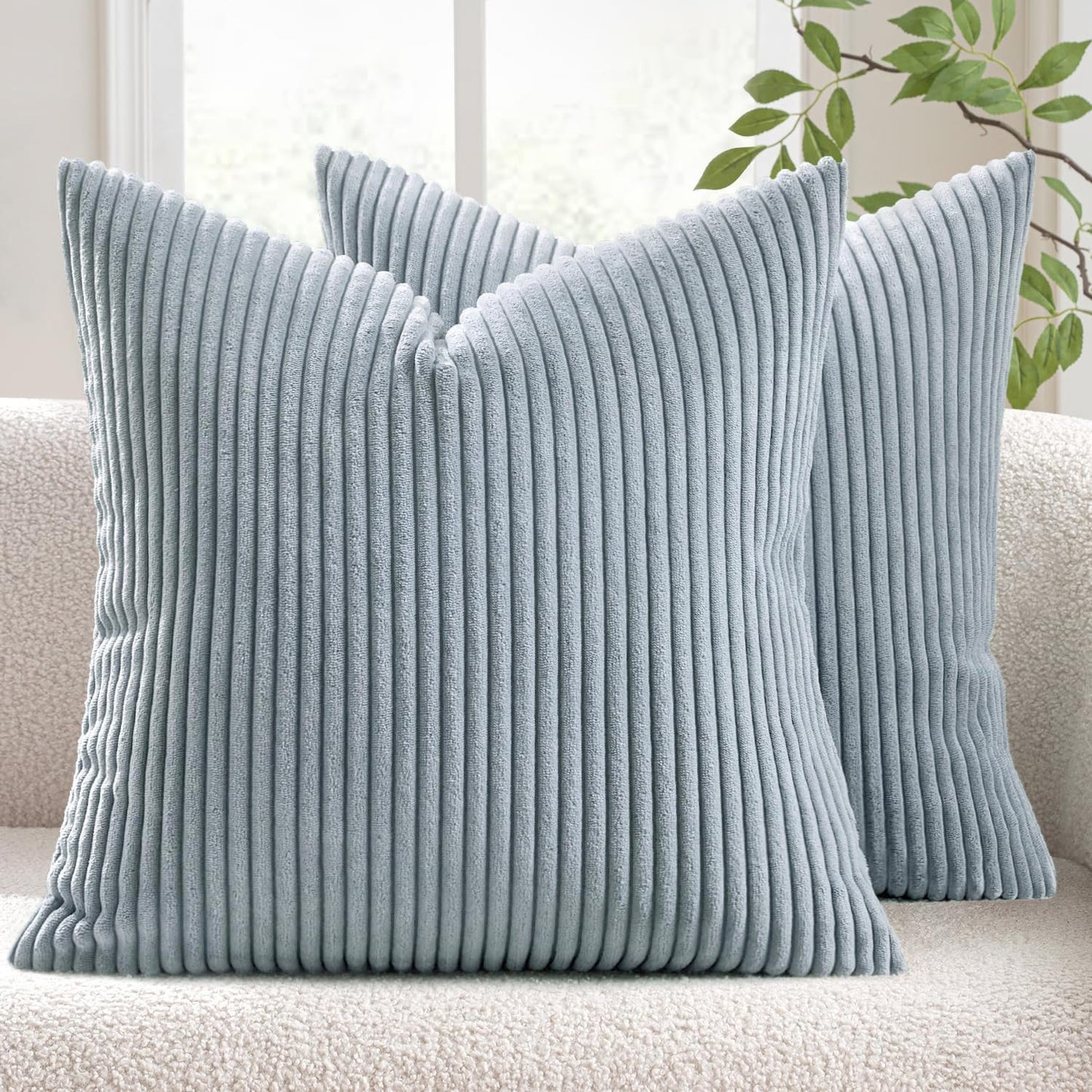 MIULEE Decorative Corduroy Pillow Covers Soft Solid Pack of 2 Cushion Cases Boho Square Throw Pillow Covers Dusty Blue Coastal Pillowcases for Couch Chair Sofa Bed Living Room Home Decor 18 x 18 Inch