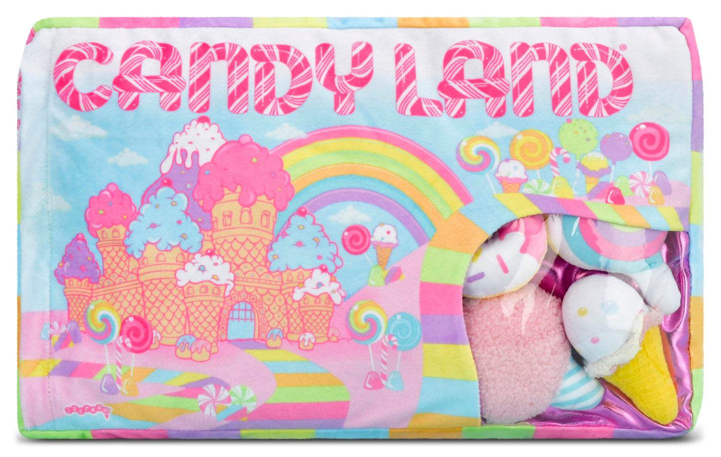 iscream Candy Land Board Game 17.5" x 11.5" Pillow Set with 4 Plushie Game Pieces