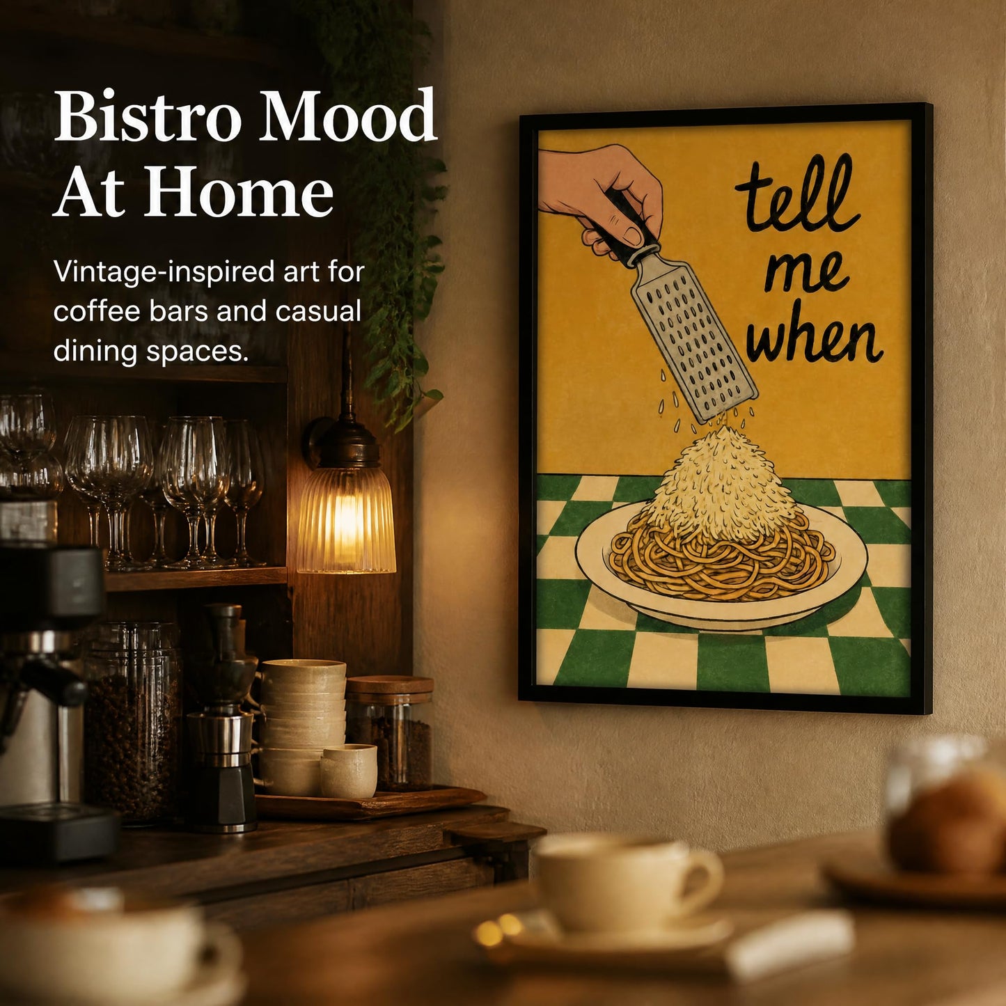 Framed Pasta Kitchen Wall Art Funny Food Inspired Kitchen Wall Decor Cheesy Pasta Lovers Painting Picture Spaghetti Canvas Prints Quirky Food Poster Artwork for Dining Room Home Decor