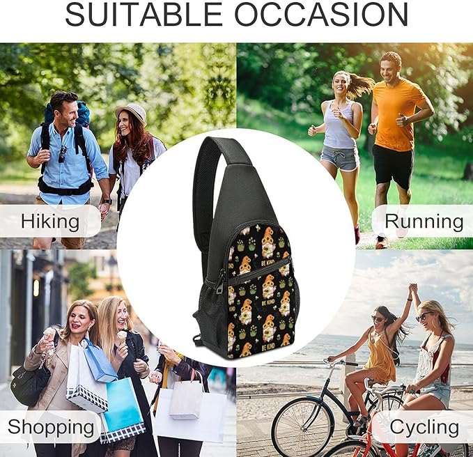 SWEET TANG Cool Sling Backpack for Men Women, Multipurpose Crossbody Shoulder Bag Be Kind Sunflower Gnome, Travel Hiking Zippered Daypack, Adjustable and Breathable