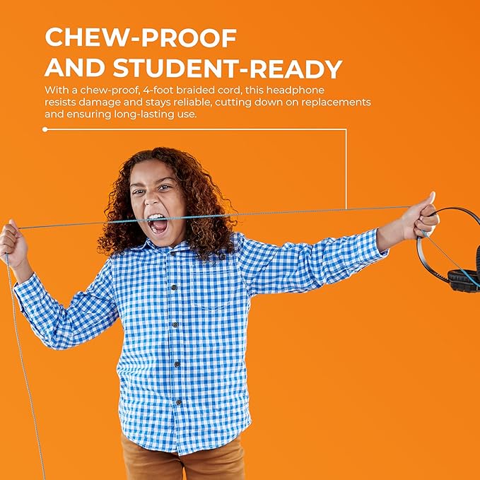 Gumdrop DropTech On-Ear Wired Headphones (10 case Pack) w/ 3.5 mm Chew-Proof Cord - Rugged, Reliable, Drop Tested and Comfortable for Kids, K-12 Students, Classroom and School Use - Black
