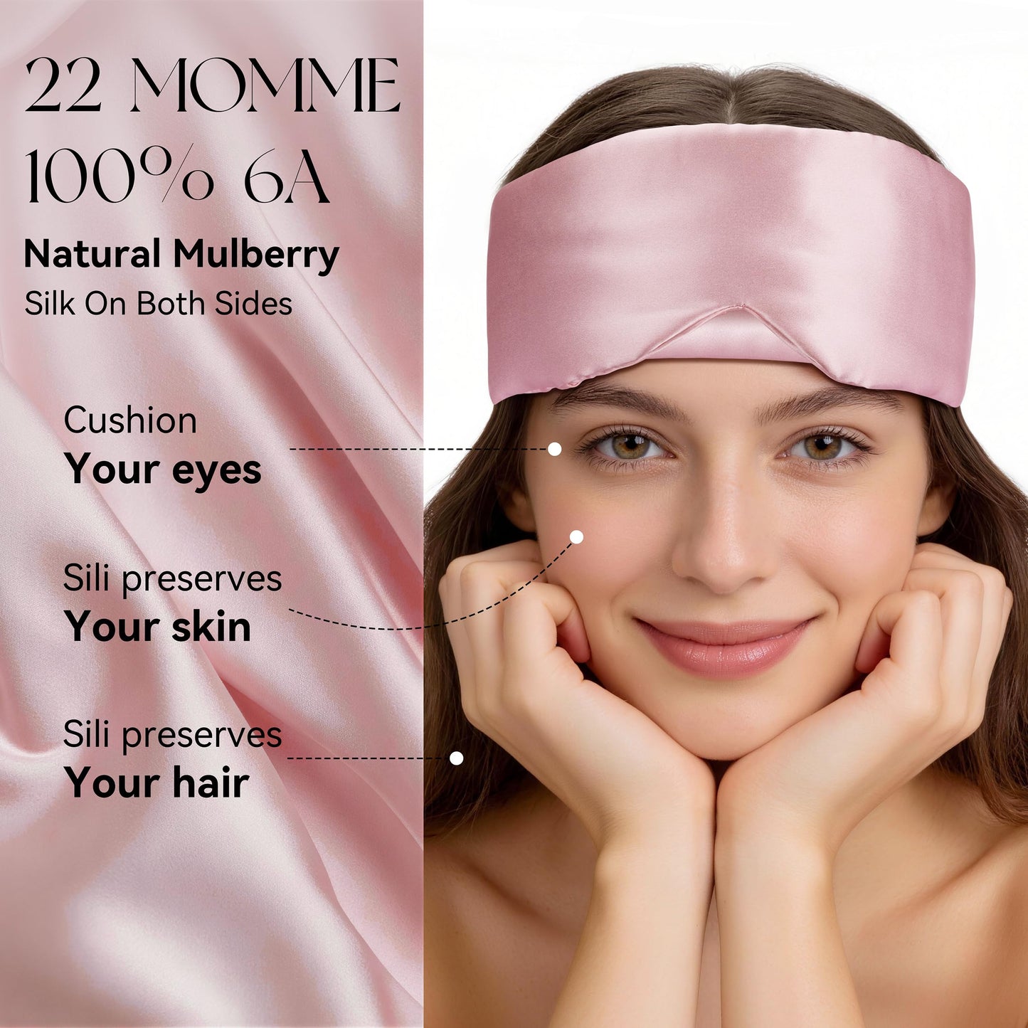 NUOJIA Silk Sleep Mask 22 Momme 100% Mulberry Silk & 3.5cm Silk Hairband Set for Side Sleeper Women Men,Light Blocking Nose Pad, Adjustable Silent Strap,Eye Mask fo Home & Travel Use (Pink)