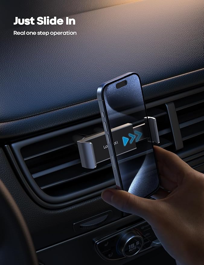 Lamicall Car Cell Phone Mount, Air Vent Clip Holder, Universal Stand Hands Free Cradle Compatible with Phone 12 Mini 11 Pro Xs Xs Max Xr X 8 7 6 6s Plus SE and Other 4.7-6.5'' Smartphones - Silver