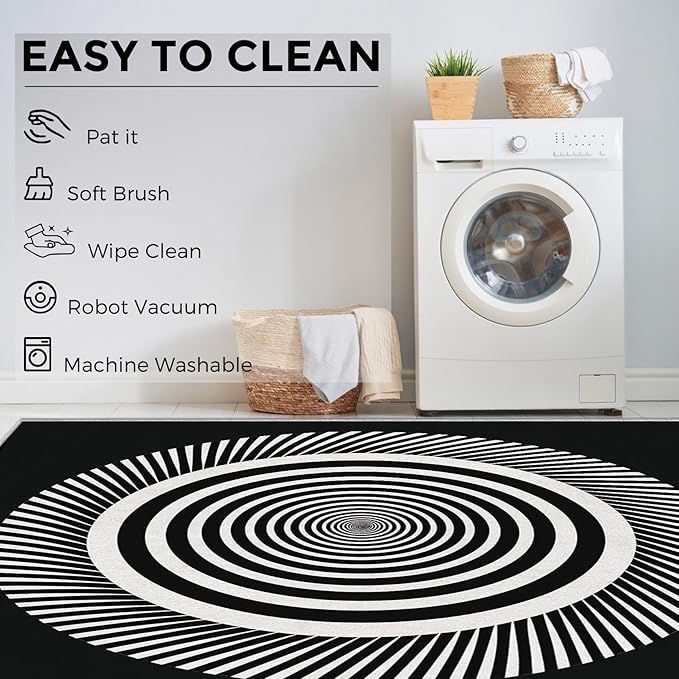 Black and White Circle Rugs for Home Decor, 4x6 ft, Abstract Op Art Area Rugs for Living Room, Soft Non Slip Washable Modern Geometric Carpet Bedroom Decorations Dt-Ghf-31