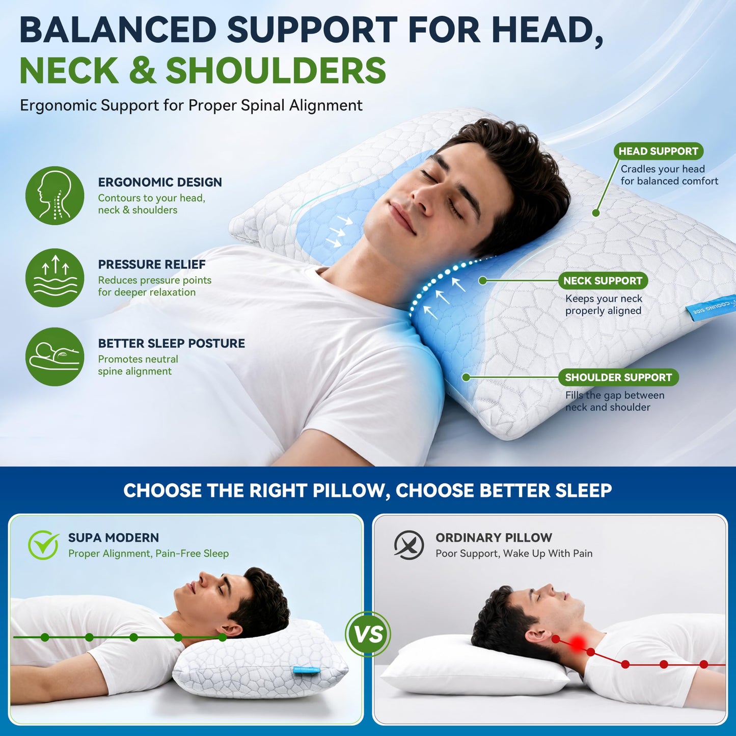 Cooling Pillow King Size 1 Pack, Adjustable Bed Pillows for Sleeping, Luxury Shredded Memory Foam Pillows, Soft Yet Supportive Firm Pillow for Side, Back, Stomach Sleepers, Cool Pillow for Hot Sleeper