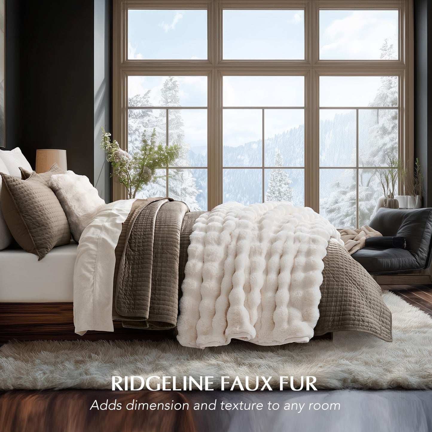 EverGrace Ultra Soft Luxury Fluffy Faux Rabbit Fur Throw Blanket, Thick Warm Bubble Throw for Bed, Cozy Plush Reversible Blankets for Couch, Chair, Sofa, Ivory White, 50x60 Inches