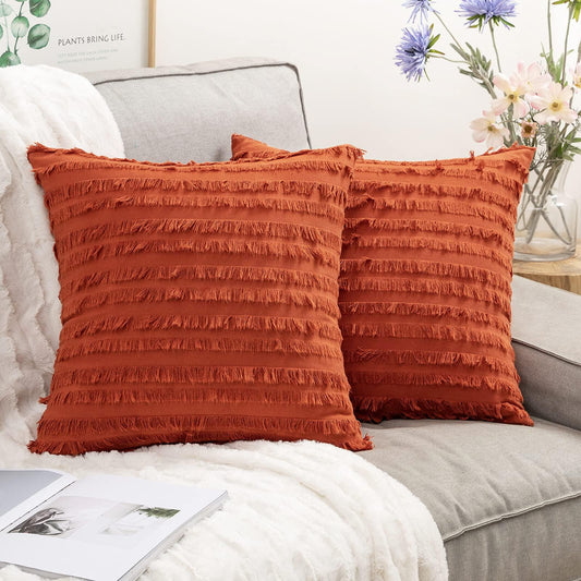 MIULEE Set of 2 Decorative Boho Throw Pillow Covers Linen Striped Jacquard Pattern Summer Cushion Covers for Sofa Couch Living Room Bedroom 20x20 Inch Light Blue