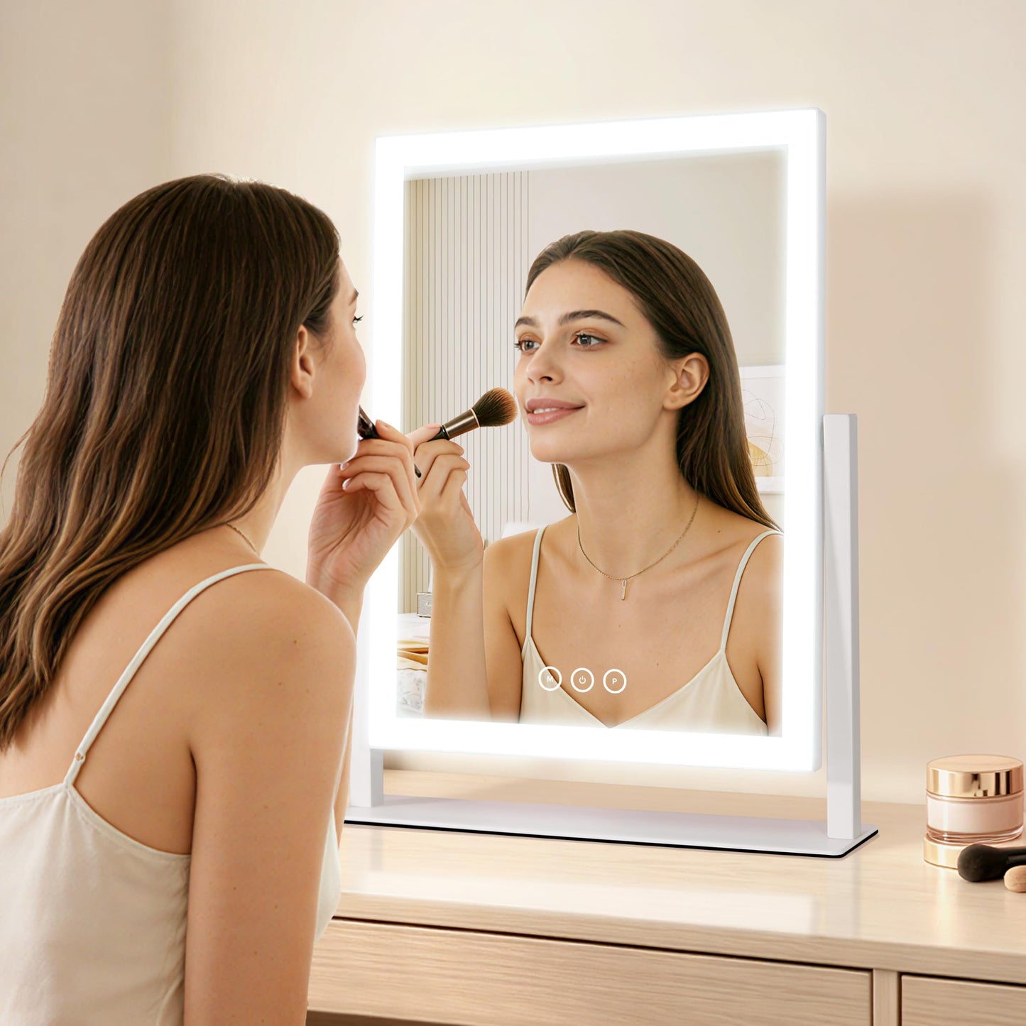 Lighted Vanity Mirror with Lights, Makeup Mirror with Light, 16.7"x 13.2",Three Color Lighting Modes and Dimmable Lighting, Smart Touch Control, 360°Rotation, for Vanity Desk Tabletop,Dressing Room