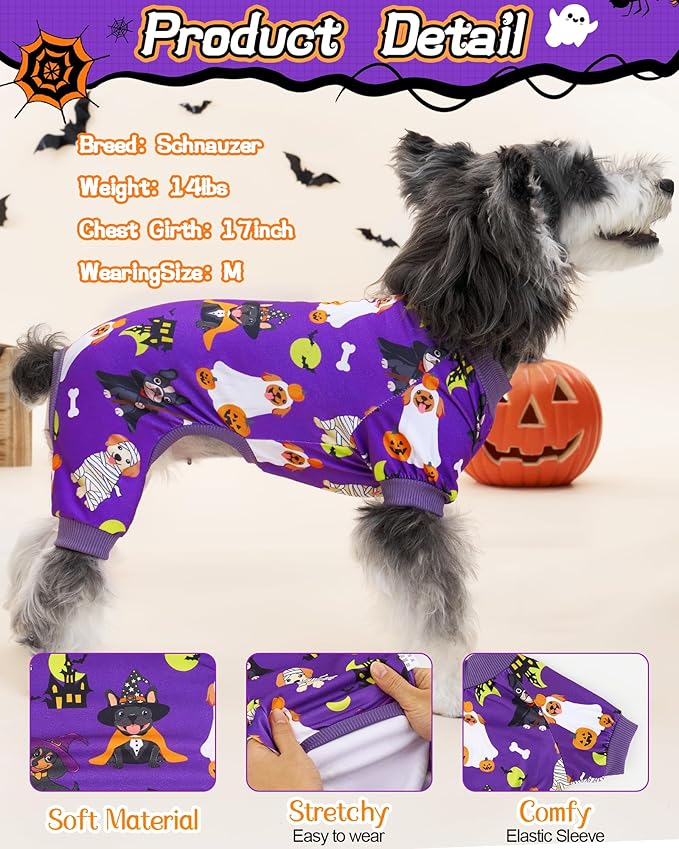 XPUDAC 4 Pack Halloween Dog Pajamas, Funny Ghost Halloween Costumes for Dogs, Soft Strechy Doggy Clothes for Small Medium Dogs Boy Girl, Pet Apparel, 2XL