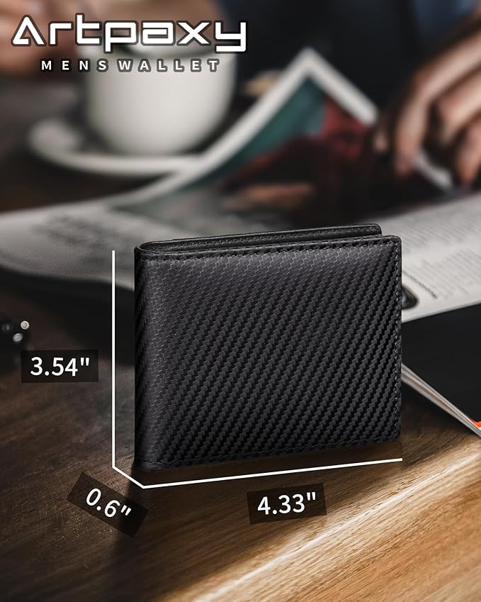 Artpaxy Mens Wallet Bifold Genuine Leather RFID Blocking Wallet for Men with 2 ID Windows 11 Card Holders 2 cash pockets 1 Gift Box