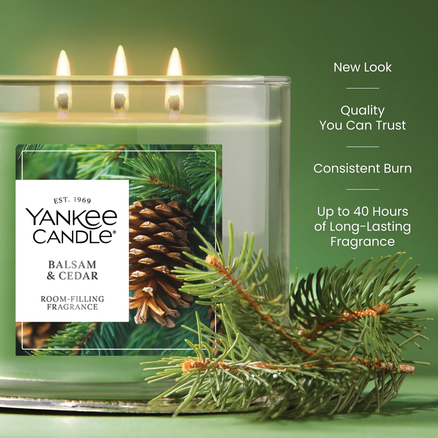 Yankee Candle Balsam and Cedar, Scented Candle, 14.5oz 3-Wick Candle Jar with up to 40 Hours Burn Time, Giftable