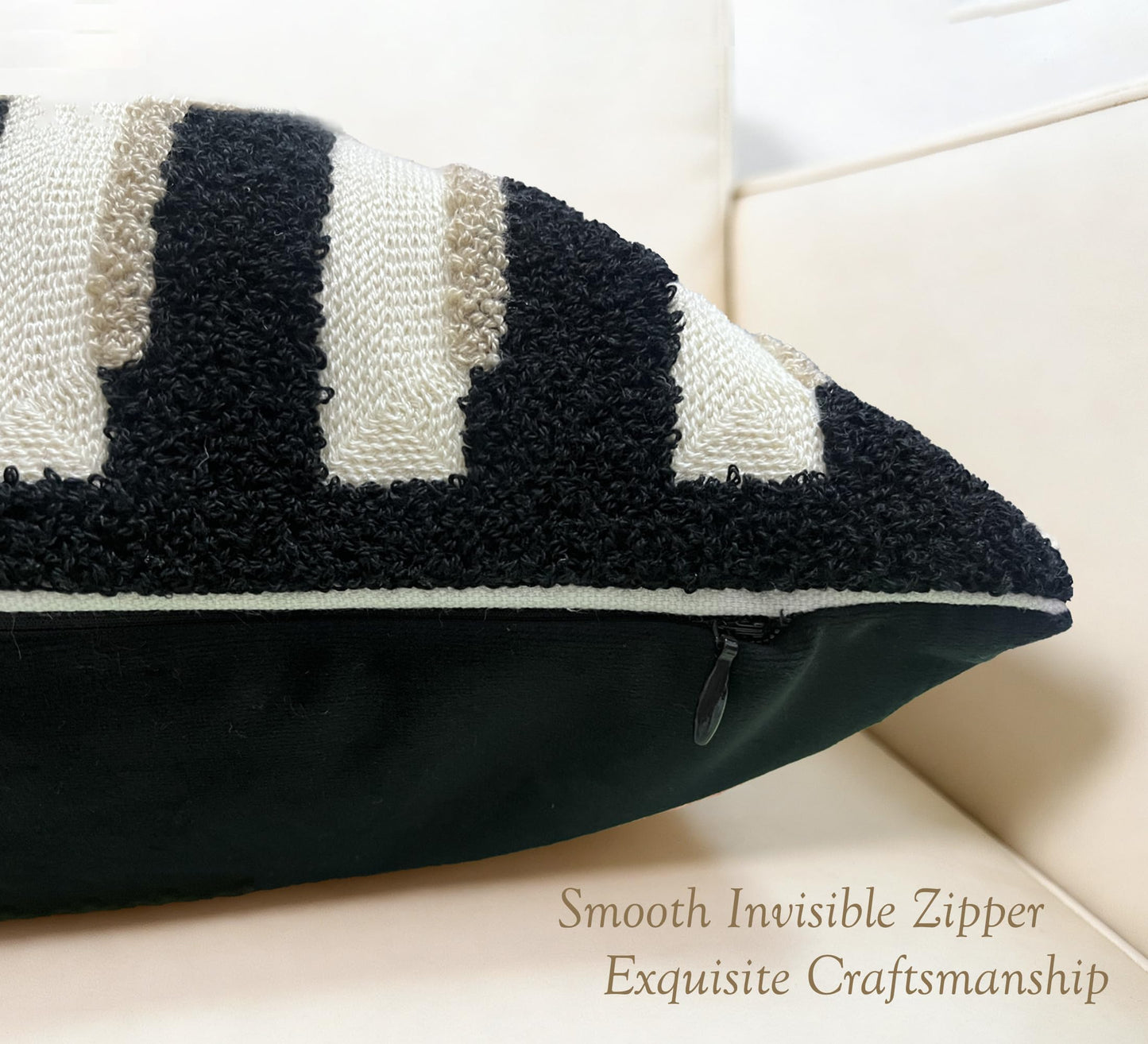 Mussepera 20"x20" Black Cream Stripe Tufted Pillow Covers Luxury Geometric Accent Pillows Soft Woven Decorative Pillow Cases for Couch, Sofa, Bedroom Décor (Black, 20"×12")