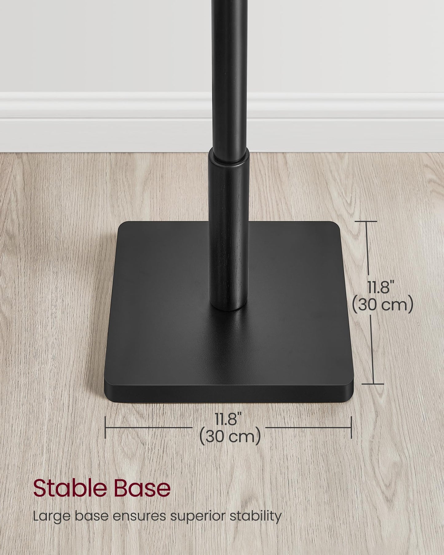 VASAGLE Solid Wood Coat Rack, Free Standing Hall Coat Tree with 8 Hooks, 3 Height Options, for Coats, Hats, Bags, Purses, for Entryway, Hallway, Rubberwood Hooks and Pole, Ink Black URCR010B01