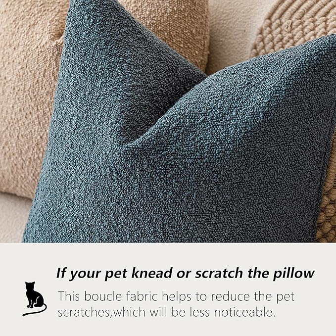 Foindtower Decorative Textured Boucle Throw Pillow Covers Accent Solid Pillow Cases Neutral Soft Cozy Couch Cushion Case for Chair Sofa Bedroom Living Room Home Decor 26 x 26 Inch,Blue