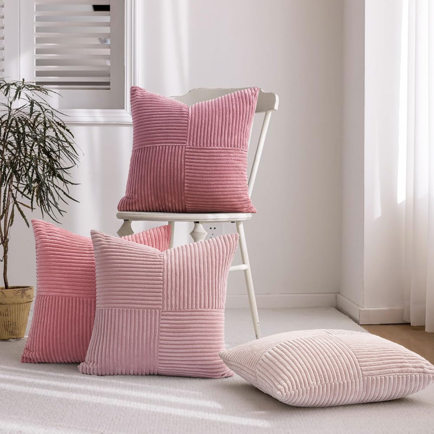 Topfinel Pink Throw Pillow Covers 18x18 Set of 4,Double-Design Decorative Throw Pillow Covers,Dustypink Soft Corduroy Home Decor Cushion Cases for Couch Living Room Bedroom and Sofa(45 * 45 cm)