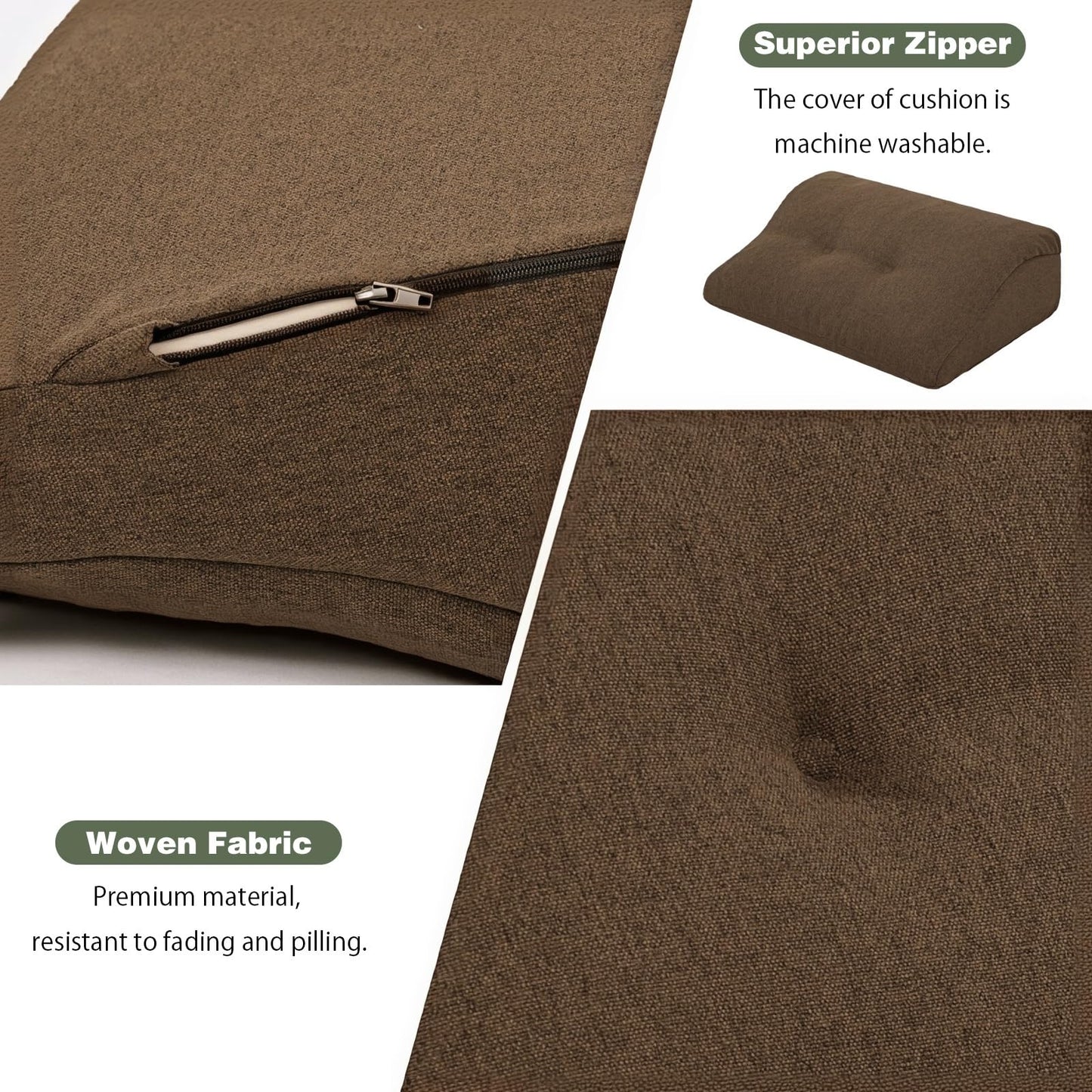 baibu Lumbar Support Pillow for Recliner, Large Memory Foam Dual-Layer Patent Design Back Support Cushion for Sofa & Gaming Chair, Ergonomic Lumbar Pillow with Machine Washable Cover, Brown