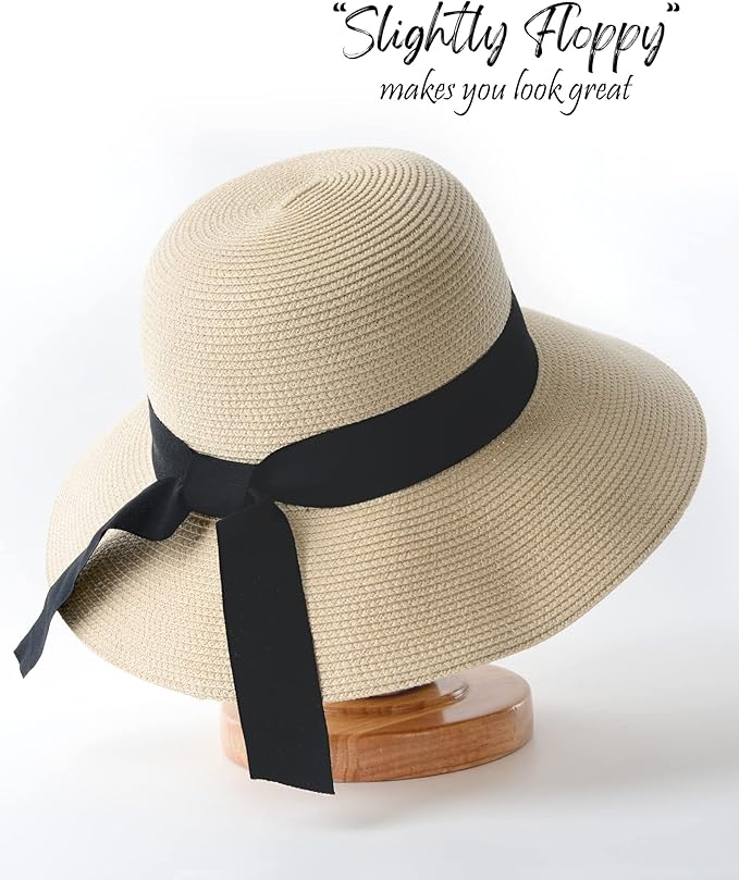 FURTALK Womens Beach Sun Straw Hat UV UPF 80+ Travel Foldable Brim Summer UV Hat