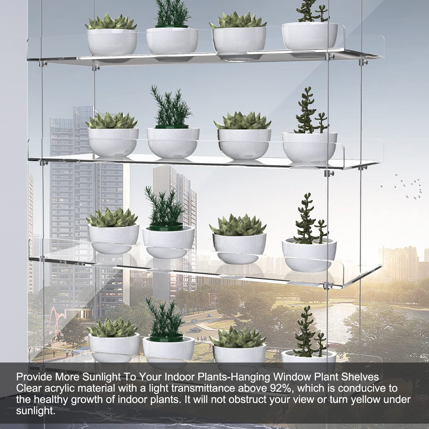 ZerzSemp 2-Pack Adjustable Clear Acrylic Plant Stands for Windows – 16" Transparent Hanging Window Plant Racks for Indoor Garden, Herbs, or Home Decor in Kitchen & Bedroom