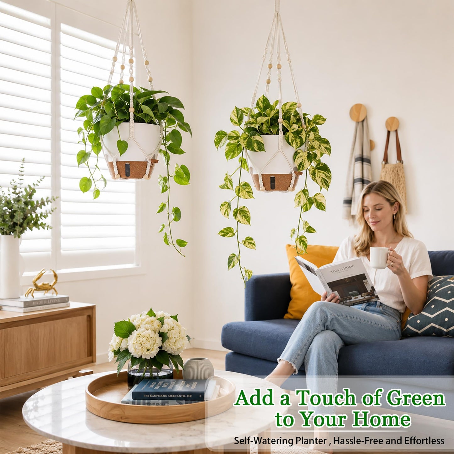 Fielda 10 Inch Self Watering Hanging Planters, 2 Pack, Visible Water Window