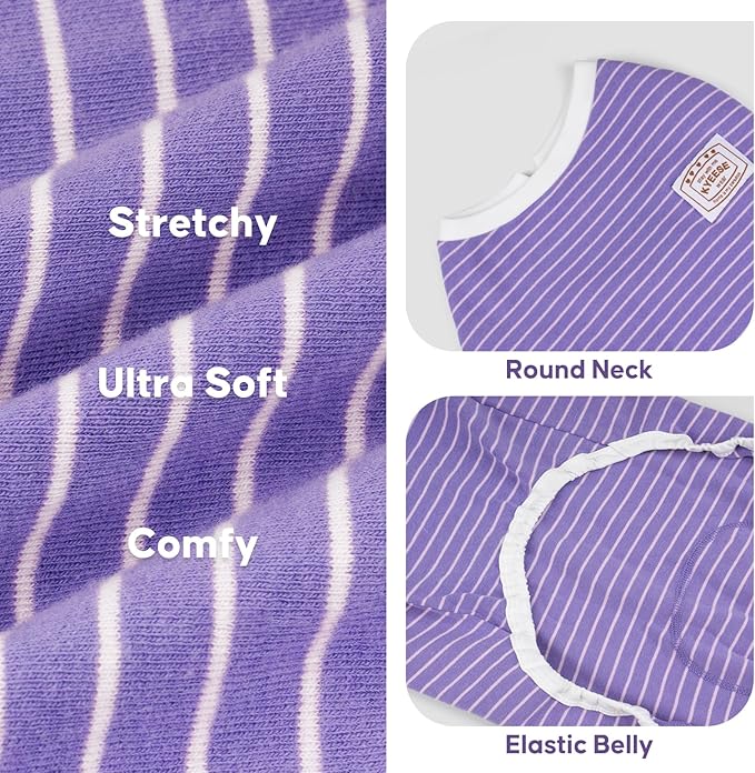 KYEESE Dog Pajamas Striped Pet Jumpsuit Soft Doggie Jammies Lightweight Onesie 4 Legs PJS Stretchable Dog Pajamas Breathable Costumes Comfortable Sleepwear for Small Dogs,Purple Striped, X-Large