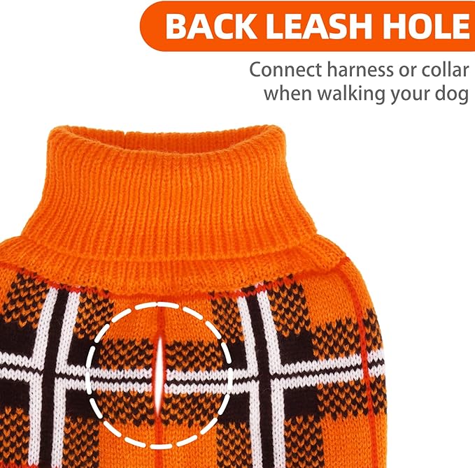 PUPTECK Dog Sweaters for Large Medium Small Dogs - Fall Classic Plaid Style Puppy Holiday Winter Coat Clothes Warm, Reddish Orange, XS