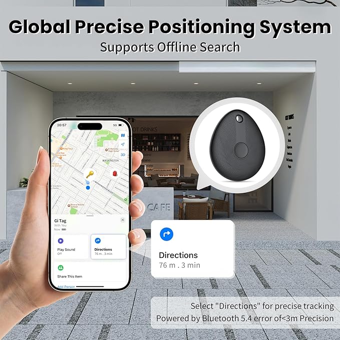 FIQI Air Tracker Tags 4-Pack (Black) – Compatible with Apple Find My (iOS Only), Bluetooth 5.4 Item Locator with Smart Tag for Wallet, Keys, Luggage & Bags, 90 dB+ Alert, 7g Lightweight, Matte Finish