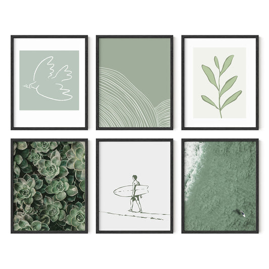 HAUS AND HUES Gallery Wall Art Set of 6 - Vintage, Abstract, Boho, Nature, Coastal and Aesthetic Posters for Room Decor (Zen, 8x10, Unframed)