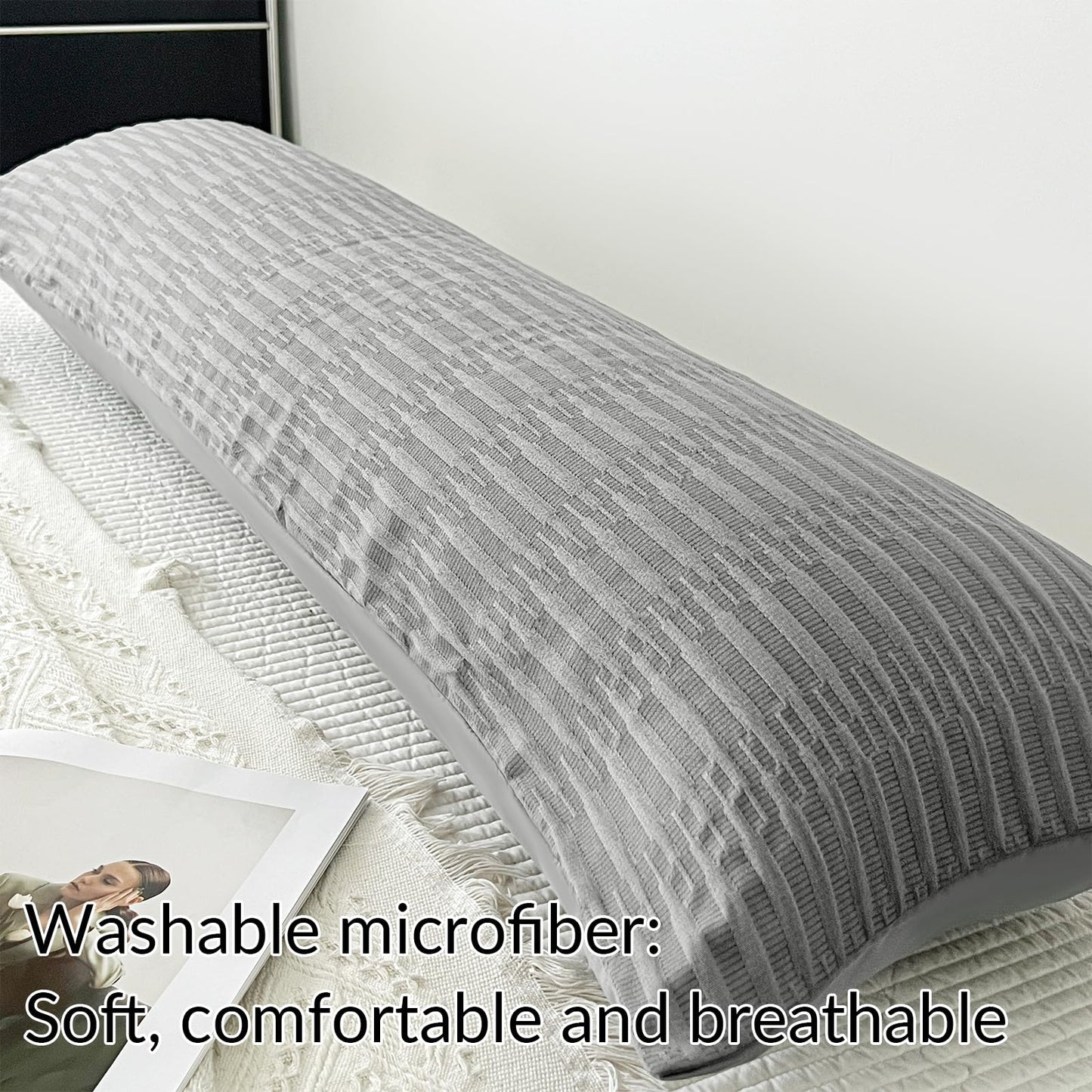 DCSKY Body Pillow Cover，Cooling Body Pillow Pillowcase for Hot Sleepers and Night Sweats, Breathable & Silky Soft Full Long Pillow Case Cover (20x54 Inches，Grey)