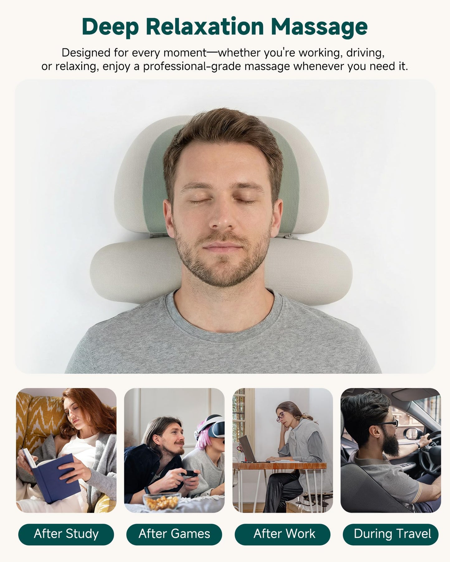 Neck Massager with Heat, Cordless Rechargeable Neck Traction Massage Pillow with Air Compression, FSA Eligible,Neck Stretcher Pillow, Digital Display Remote, Ergonomic Cervical Support for Home Office
