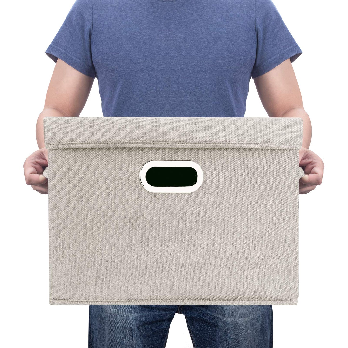 TYEERS Collapsible Storage Bins With Lids, Large Fabric Storage Boxes - 2 Pack - Beige
