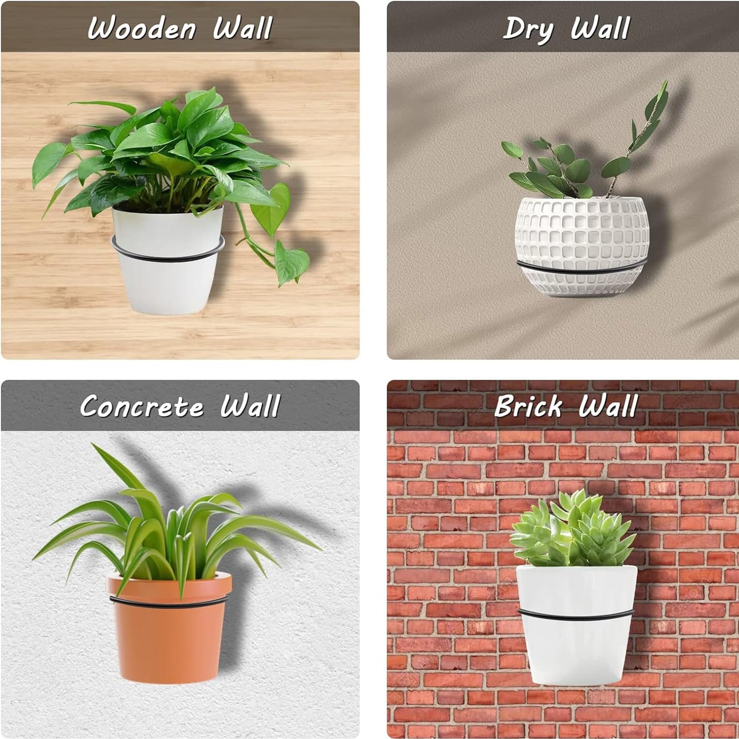 Jiozermi 6 Pack 6 Inch Flower Pot Holder Ring, Wall Mounted Metal Planter Hanger, Matte Black, Iron