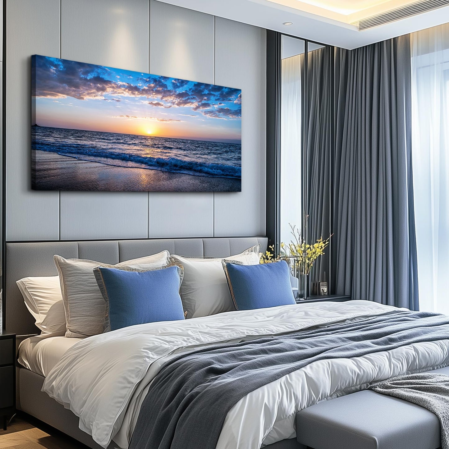 hyidecorart Wall Art Moon Sea blue Ocean Landscape Paintings Bedroom Canvas Art Print wall art for living room Paintings for Wall Decor and Home Decor (20 x 40inch x 1pcs)