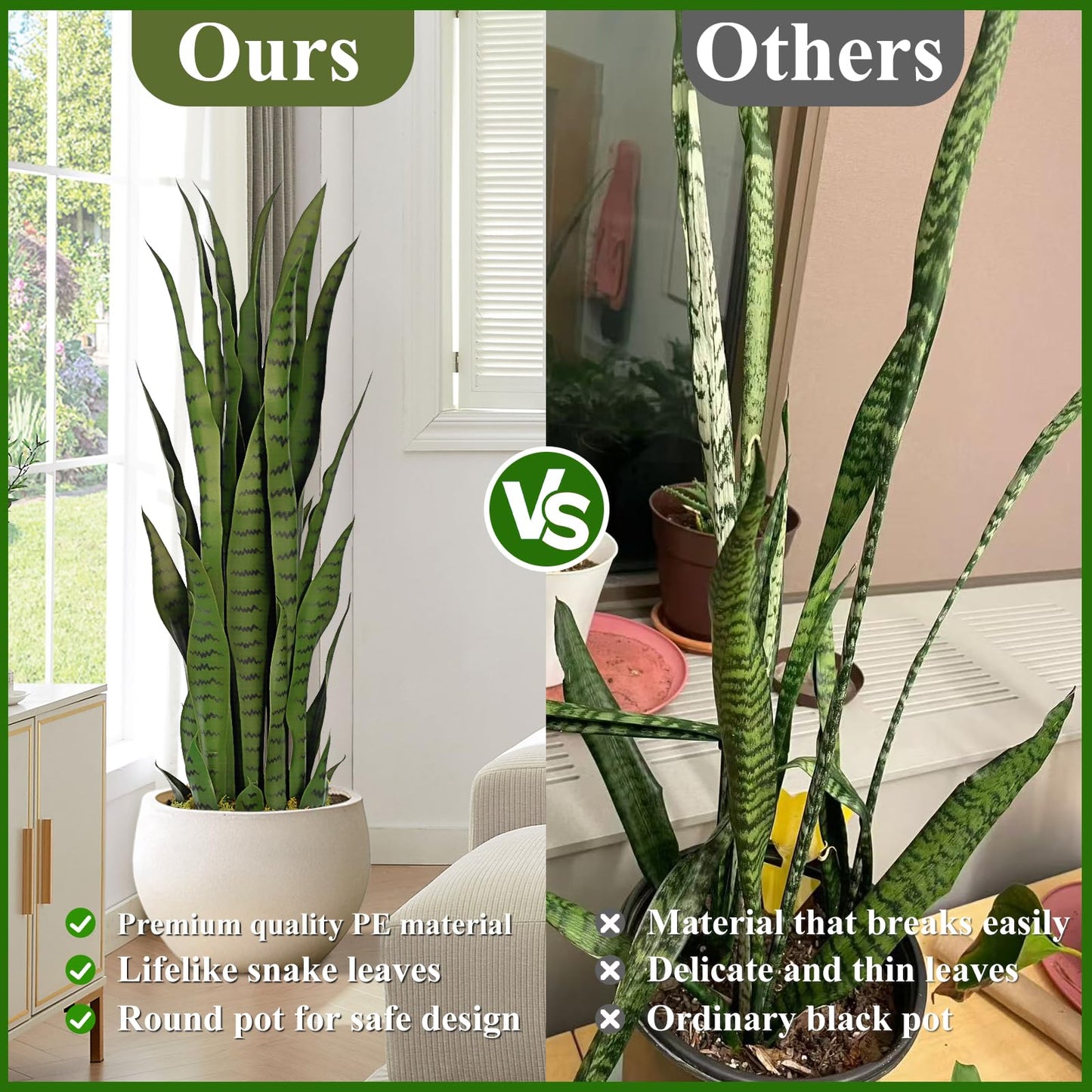Keeplush 3ft Artificial Snake Plant – 36in Faux Sansevieria Plants, Fake Floor Plant for Indoor Outdoor, Front Porch Patio Home Office Decor, Mother-in-Law’s Tongue, Green 1Pcs