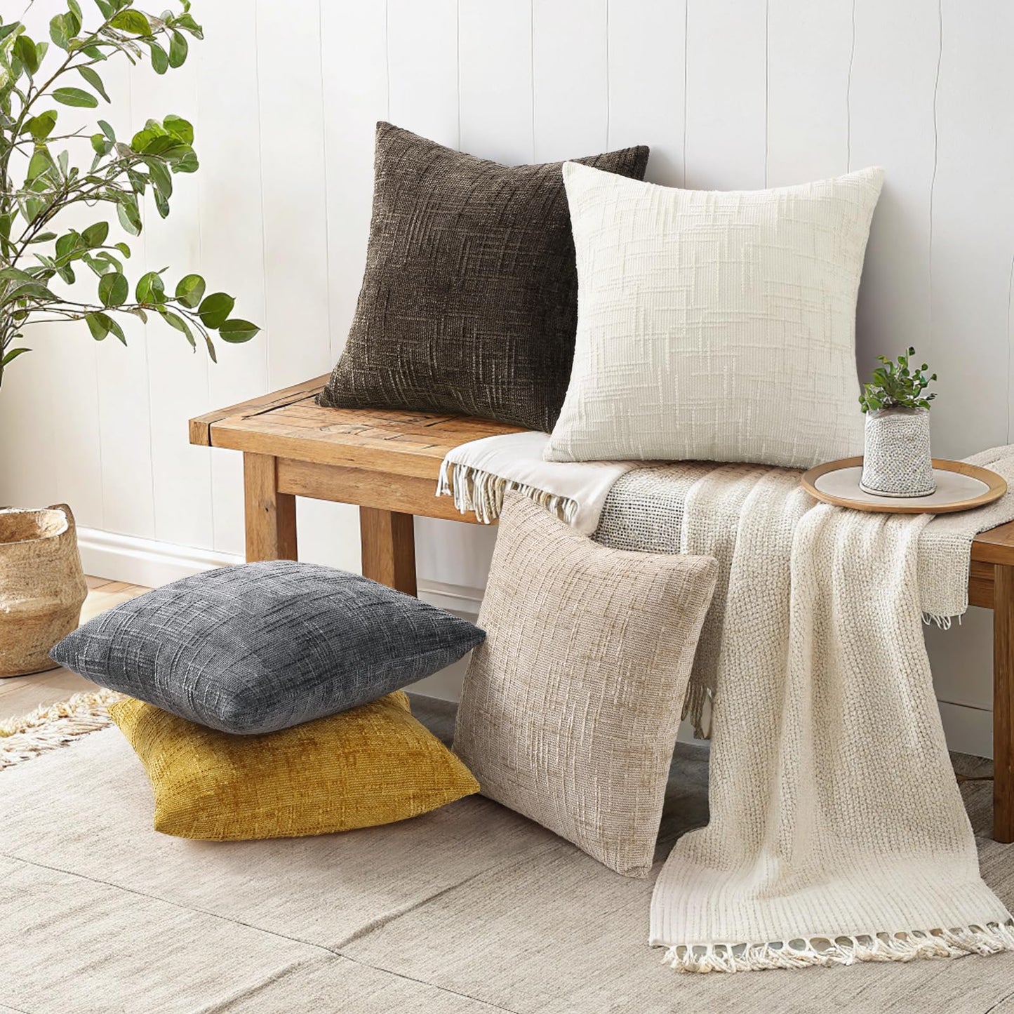decorUhome Dark Brown Chenille Throw Pillow Covers 20x20 Set of 2 Textured Soft Cozy Slubby Couch Pillow Covers Modern Farmhouse Boho Decorative Pillow Cases for Bed Sofa Living Room